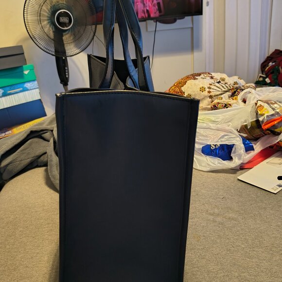 Michael Kors Cooper Logo Embossed Pebbled Leather Tote Bag (Navy Blue) - Picture 3 of 5